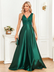 Contrast Sequin Satin Formal Dress