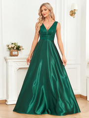 Contrast Sequin Satin Formal Dress