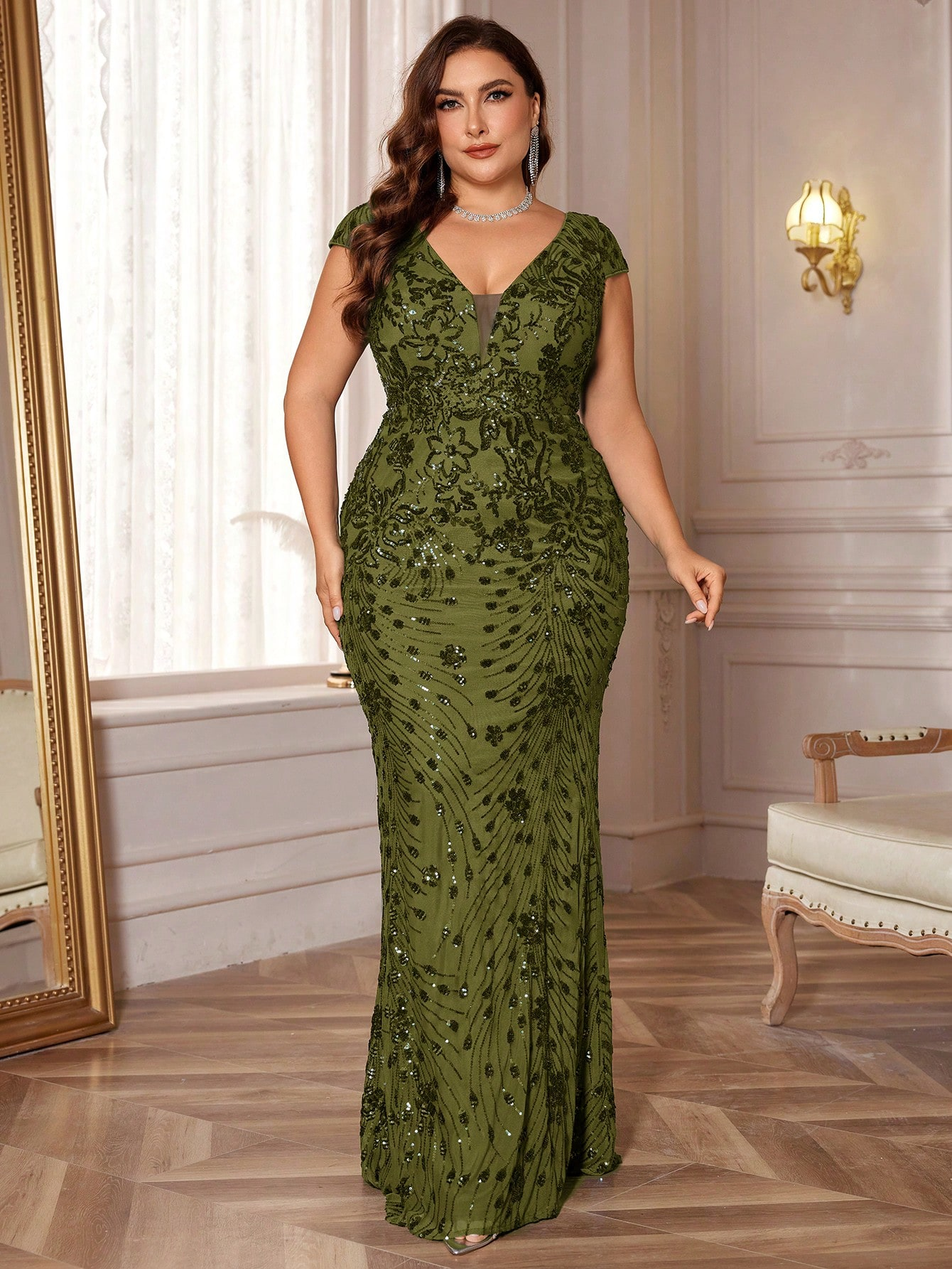 Plus Sequin Decor Mermaid Hem Party Dress | XUIBOL