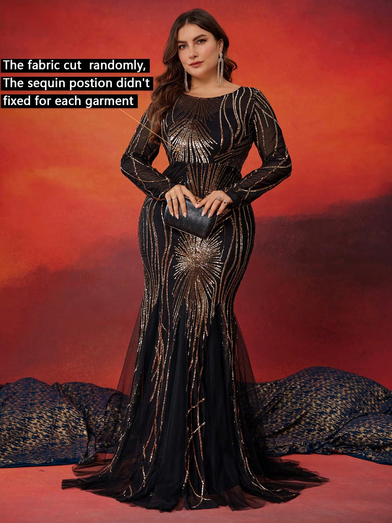 Plus Size Elegant Long Sleeves Sequin Evening Dresses | XUIBOL