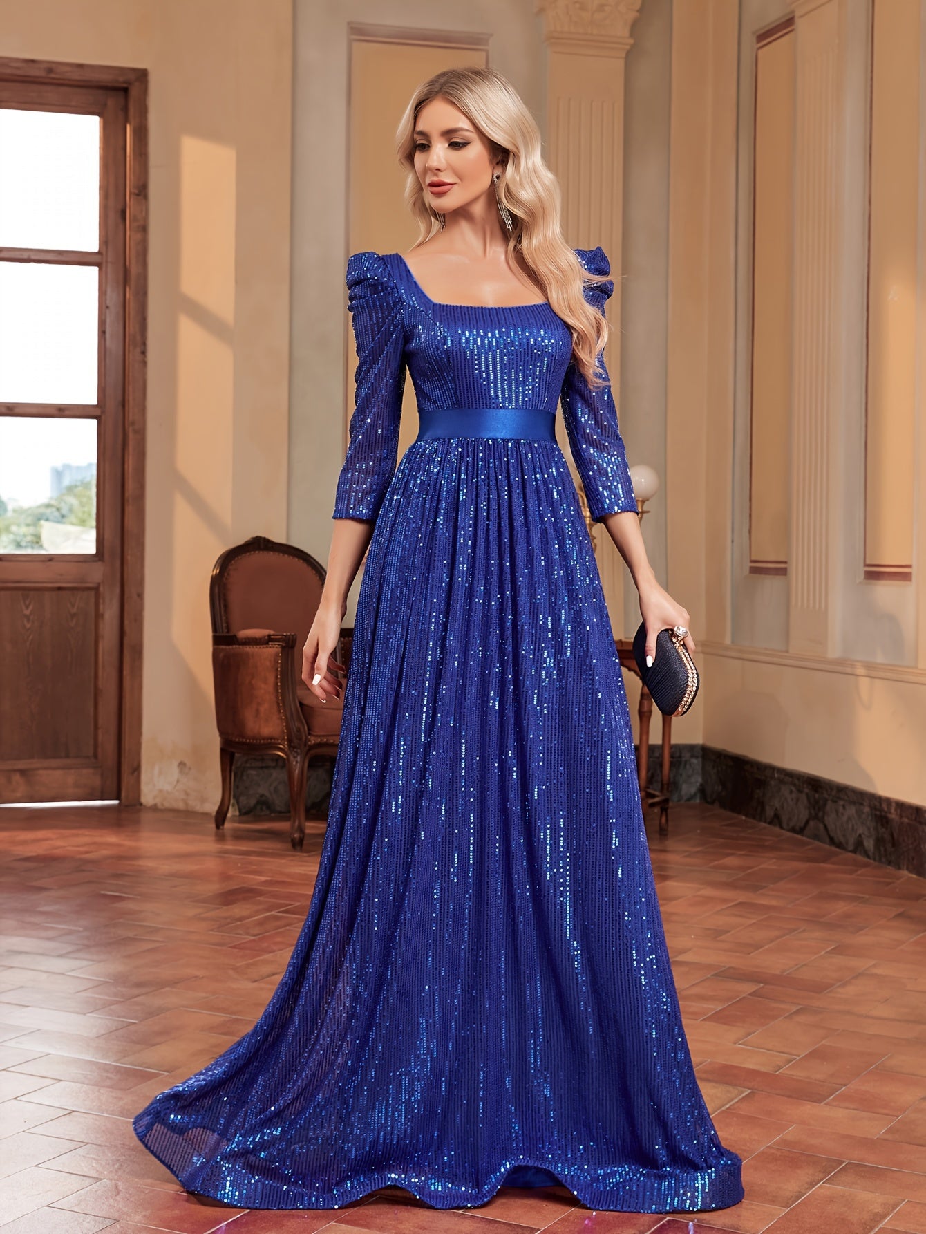 Sequin Decor Puff Sleeve Bridesmaid Dress | XUIBOL