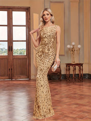 Contrast Sequin Backless Dress