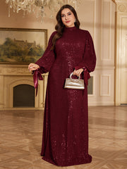 Champagne Bronze Floral Sequin Asymmetric Sleeve Mermaid Evening Gown