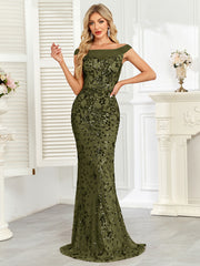 Royal Blue Sequin Off‑Shoulder Mermaid Evening Gown