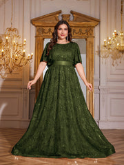 Rose Gold Sequin Flutter Sleeve Empire Waist A‑Line Plus Size Evening Gown