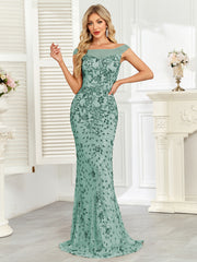 Royal Blue Sequin Off‑Shoulder Mermaid Evening Gown