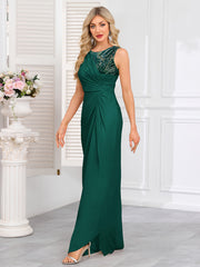 Champagne Gold Ruched Sequin Maxi Evening Gown