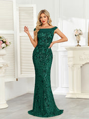 Royal Blue Sequin Off‑Shoulder Mermaid Evening Gown