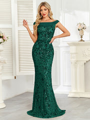 Royal Blue Sequin Off‑Shoulder Mermaid Evening Gown