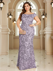 Navy Blue Floral Sequin Off‑Shoulder Sheath Maxi Gown