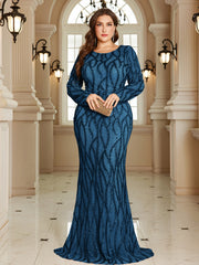 Royal Blue Lace Pocket Plus‑Size Mermaid Evening Dress