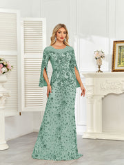 Royal Blue Sequin Split Flare‑Sleeve Mermaid Evening Gown