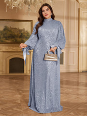 Champagne Bronze Floral Sequin Asymmetric Sleeve Mermaid Evening Gown