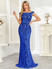 Royal Blue Sequin Off‑Shoulder Mermaid Evening Gown