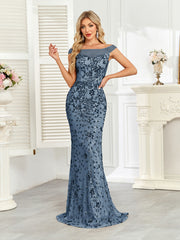 Royal Blue Sequin Off‑Shoulder Mermaid Evening Gown