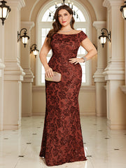 Navy Blue Floral Sequin Off‑Shoulder Sheath Maxi Gown