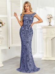 Royal Blue Sequin Off‑Shoulder Mermaid Evening Gown