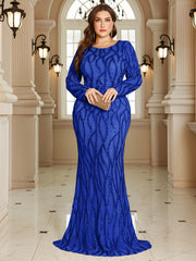 Royal Blue Lace Pocket Plus‑Size Mermaid Evening Dress