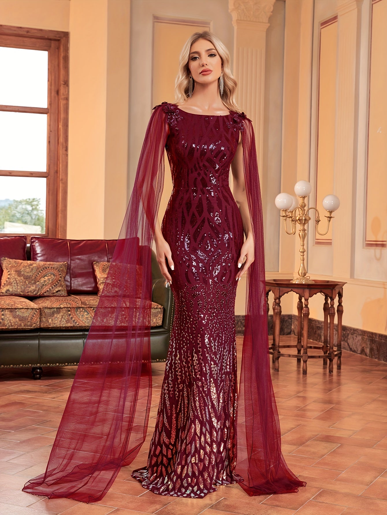 Sequin Applique Mesh Splicing Dress | XUIBOL