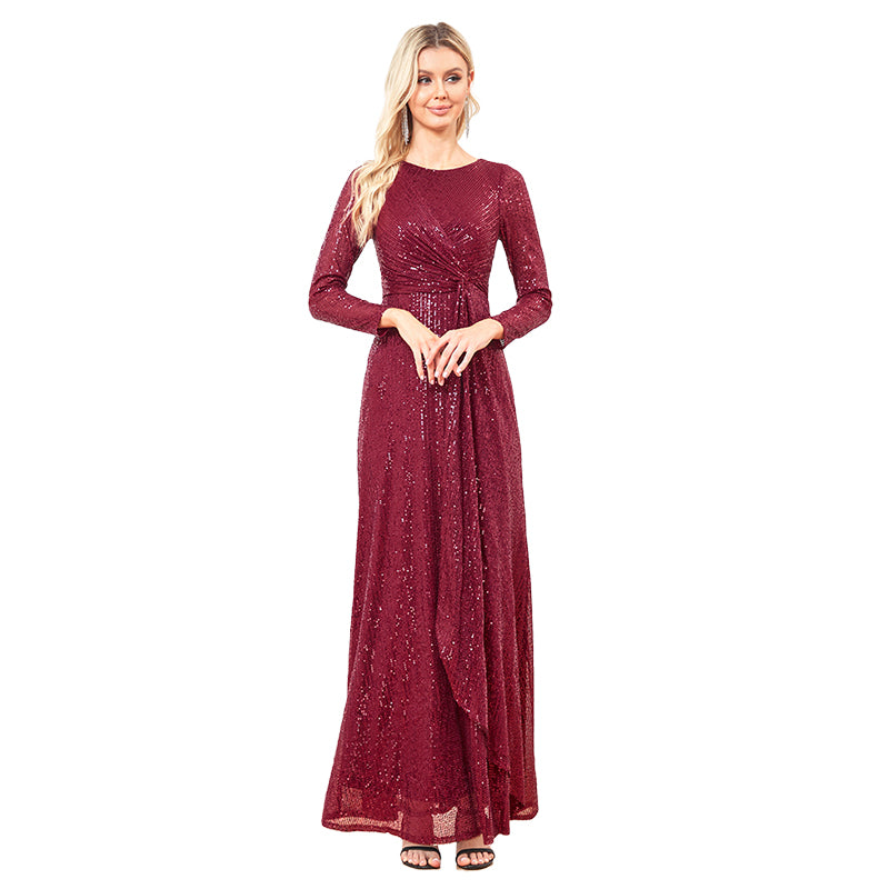 beaded Long sleeve v neck sequin dress