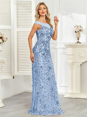 Royal Blue Sequin Off‑Shoulder Mermaid Evening Gown