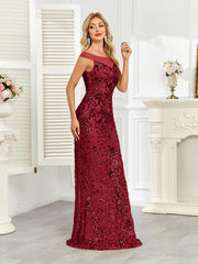 Royal Blue Sequin Off‑Shoulder Mermaid Evening Gown