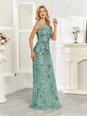 Royal Blue Sequin Off‑Shoulder Mermaid Evening Gown