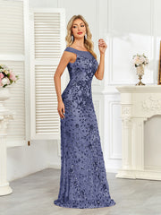 Royal Blue Sequin Off‑Shoulder Mermaid Evening Gown