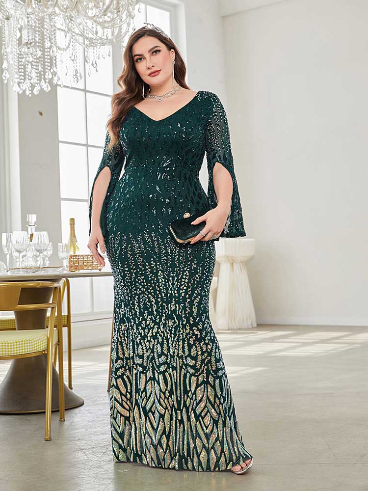 XUIBOL | open-ended sleeves-plus-size-dress-Floral