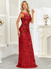 Royal Blue Sequin Off‑Shoulder Mermaid Evening Gown