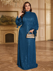 Champagne Bronze Floral Sequin Asymmetric Sleeve Mermaid Evening Gown