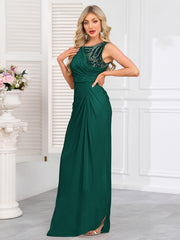 Champagne Gold Ruched Sequin Maxi Evening Gown