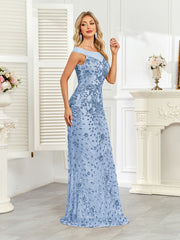Royal Blue Sequin Off‑Shoulder Mermaid Evening Gown