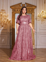 Rose Gold Sequin Flutter Sleeve Empire Waist A‑Line Plus Size Evening Gown
