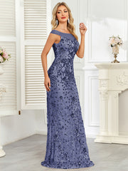Royal Blue Sequin Off‑Shoulder Mermaid Evening Gown