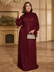 Champagne Bronze Floral Sequin Asymmetric Sleeve Mermaid Evening Gown