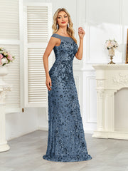Royal Blue Sequin Off‑Shoulder Mermaid Evening Gown