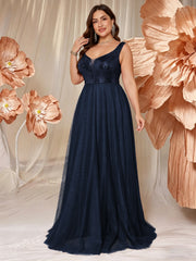 V-neck Long Sleeveless Sequined Embroidered Dress