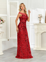 Royal Blue Sequin Off‑Shoulder Mermaid Evening Gown