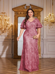 Rose Gold Sequin Ruffle Sleeve Mermaid Evening Gown