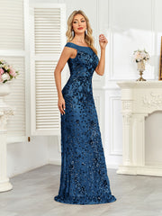 Royal Blue Sequin Off‑Shoulder Mermaid Evening Gown