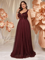 V-neck Long Sleeveless Sequined Embroidered Dress