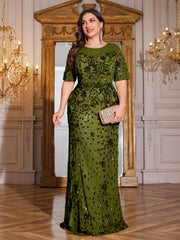Teal Green Sequin Short Sleeve Mermaid Plus Size Evening Gown
