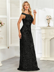Royal Blue Sequin Off‑Shoulder Mermaid Evening Gown