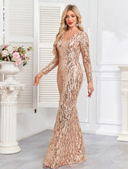 Rose Gold Wave Sequin Slim Mermaid Evening Dress