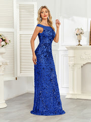 Royal Blue Sequin Off‑Shoulder Mermaid Evening Gown