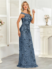 Royal Blue Sequin Off‑Shoulder Mermaid Evening Gown