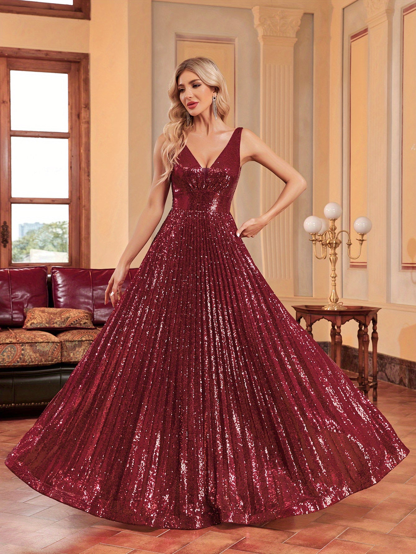 Solid Pleated Sleeveless Bridesmaid Dress | XUIBOL