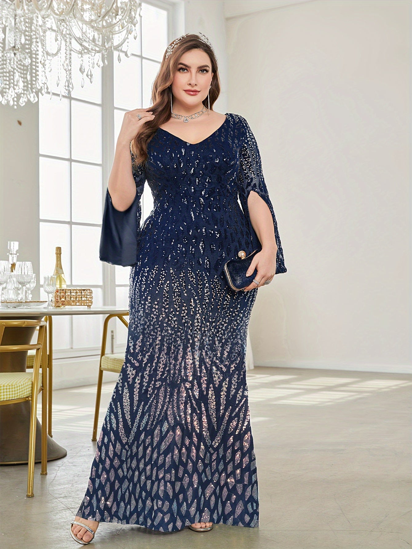 Plus Size Sequin Fit & Flare Dress | XUIBOL