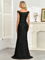 Royal Blue Sequin Off‑Shoulder Mermaid Evening Gown